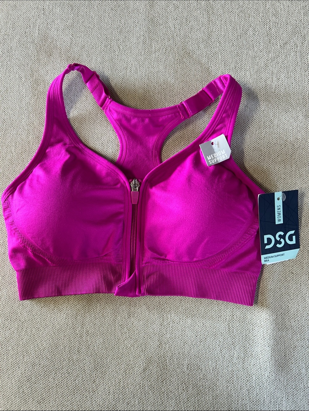 DSG Bright Fuchsia Front-Zip Racerback Sports Bra
